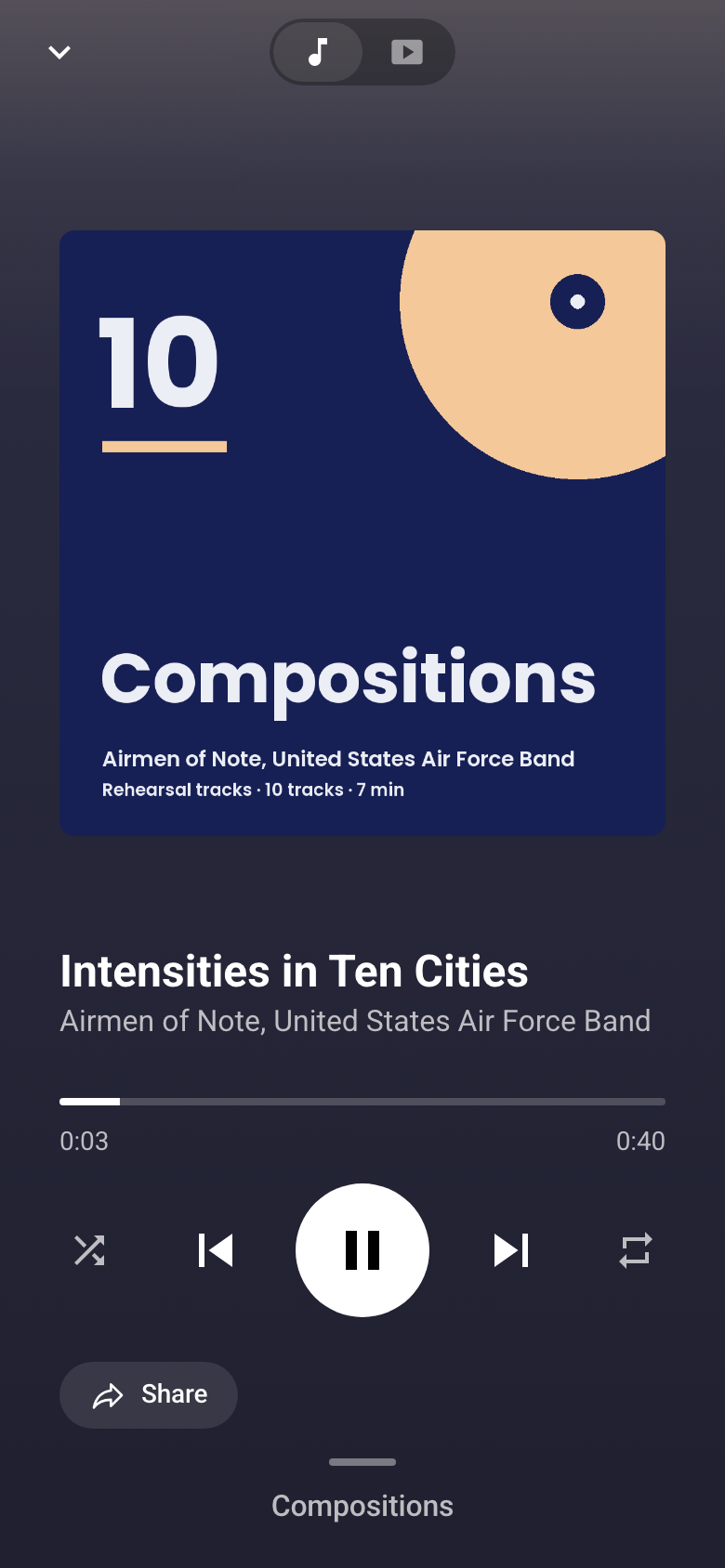 Now Playing on a phone: the cover, the title and artist, a seek bar, and the play controls